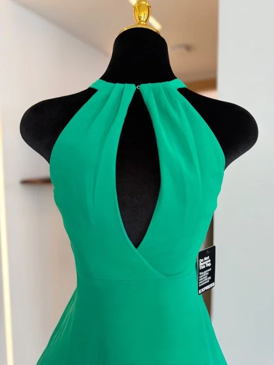 Express Teal Mini Flowy Halter Dress | Emerald Muse - Picture 5 of 5